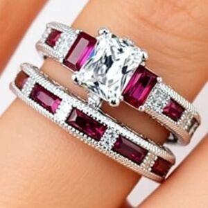 Elegant Red Peppermint Ring Set Coctail Ring Party Ring Size 7